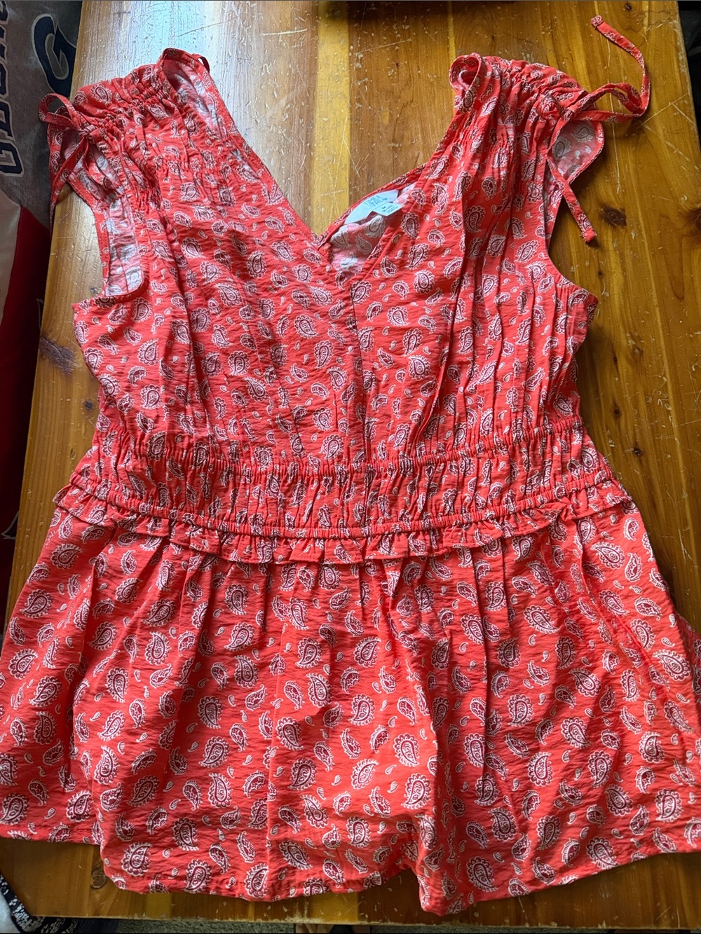 Time and Tru Coral Paisley Tie-Shoulder Sundress